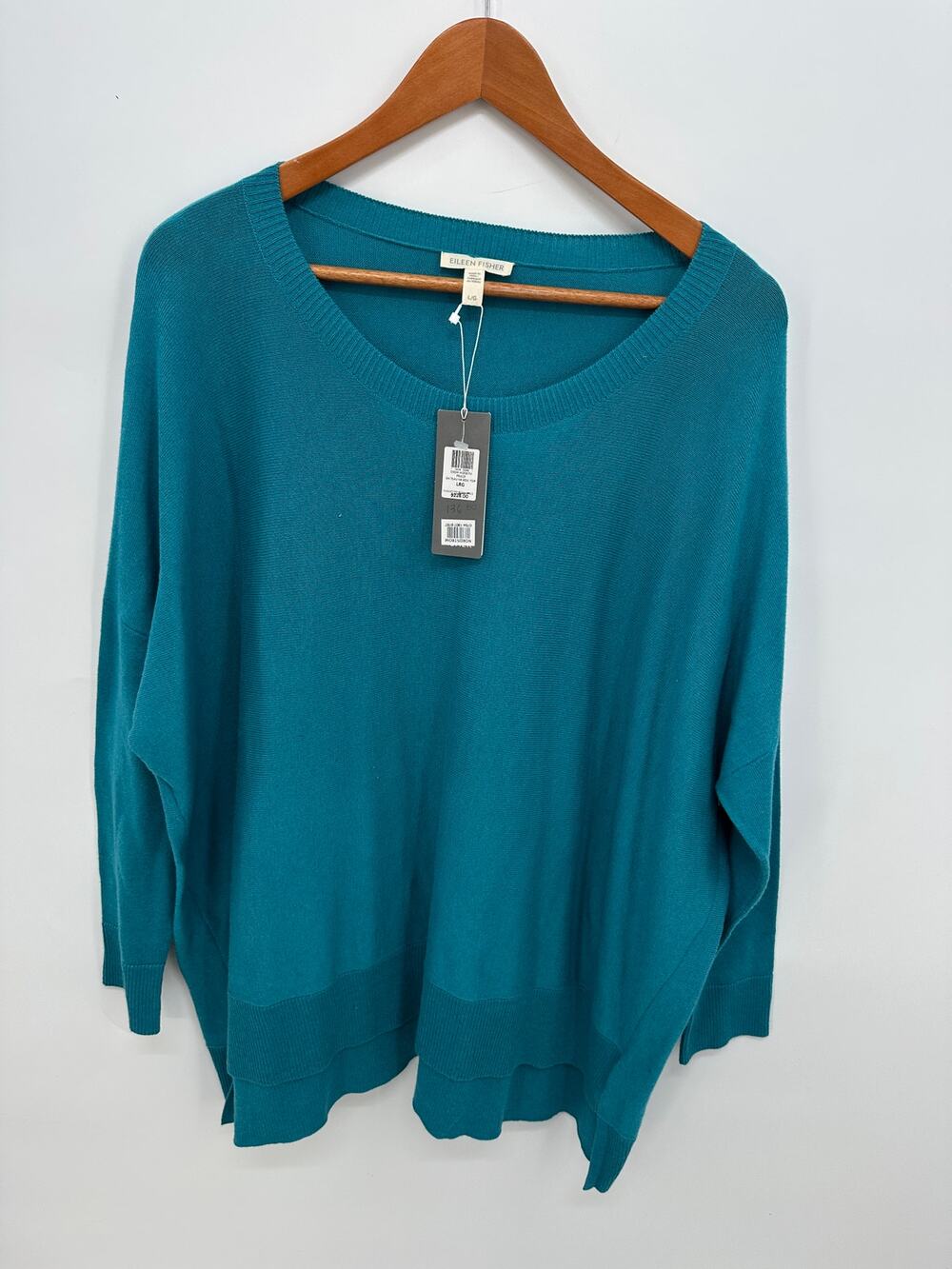 EILEEN FISHER NWT Bateau Neck Boxy Lightweight Sweater 100% Organic Cotton // L